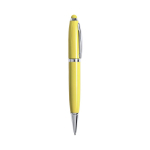 Bolígrafo USB de metal de apertura giratoria con tinta azul color amarillo primera vista
