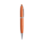 Bolígrafo USB de metal de apertura giratoria con tinta azul color naranja primera vista