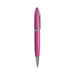 Bolígrafo USB de metal de apertura giratoria con tinta azul color fucsia primera vista