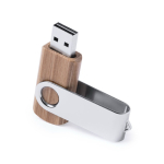 Memoria USB de madera de bambú con clip metálico giratorio color marrón oscuro primera vista