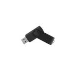 Memoria USB de cuerpo suave y clip metálico giratorio brillante color negro primera vista