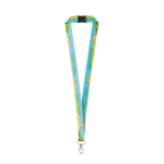 Lanyard de poliéster reciclado con cierre de seguridad y mosquetón color blanco primera vista
