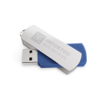 Memoria USB hecha de plástico con clip de aluminio giratorio color azul imagen con logo
