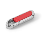 USB retráctil hecho a medida en acero inoxidable con mosquetón color rojo