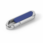 USB retráctil hecho a medida en acero inoxidable con mosquetón color azul real
