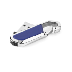 USB retráctil hecho a medida en acero inoxidable con mosquetón color azul real