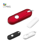 Memoria USB hecha a medida con acabado de goma y bordes redondos color rojo en caja
