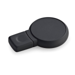 Memoria USB hecha a medida con forma circular y acabado de goma color negro