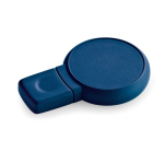Memoria USB hecha a medida con forma circular y acabado de goma color azul