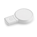 Memoria USB hecha a medida con forma circular y acabado de goma color blanco