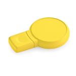 Memoria USB hecha a medida con forma circular y acabado de goma color amarillo