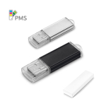 USB hecho a medida con cuerpo de aluminio y tapón transparente color negro en caja