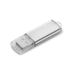 USB hecho a medida con cuerpo de aluminio y tapón transparente color plateado brillante