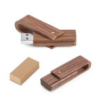 Memoria USB hecha a medida giratoria hecha de madera de nogal color madera oscura en caja