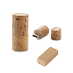 Memoria USB hecha a medida de corcho en forma de tapón de vino color natural en caja