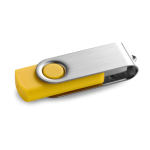USB custom made con acabado en goma y clip metálico color amarillo