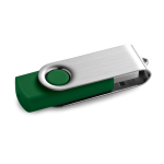 USB custom made con acabado en goma y clip metálico color verde