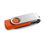USB custom made con acabado en goma y clip metálico color naranja