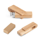 Memoria USB giratoria hecha a medida hecha de madera de bambú color natural en caja