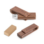 USB hecho a medida en madera de nogal totalmente giratorio color madera oscura en caja