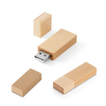Memoria USB hecha a medida hecha de madera de bambú con tapón color natural en caja