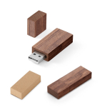 Memoria USB hecha a medida hecha de madera de nogal con tapón color madera oscura en caja