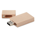 Memoria USB hecha a medida cuadrado de madera de bambú con tapón color madera clara