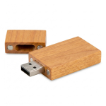 Memoria USB hecha a medida cuadrado de madera de bambú con tapón color madera oscura