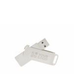 Memoria USB hecha a medida con cuerpo y clip hechos de metal color plateado vista principal