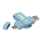 USB doble hecho a medida de caña de trigo con conexión tipo C color azul
