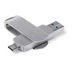 Memoria USB hecha a medida giratoria de metal con conexión tipo C color plateado