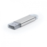 Memoria USB hecha a medida de aluminio con Micro USB y tipo C color plateado