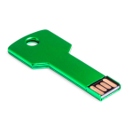 Memoria USB hecha a medida en forma de llave hecha de metal color verde