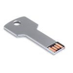 Memoria USB hecha a medida en forma de llave hecha de metal color plateado