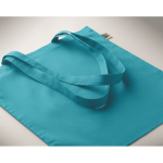 Bolsa de algodón Fairtrade con asas largas en varios colores 180g/m2 color turquesa vista fotografía cuarta vista
