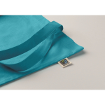 Bolsa de algodón Fairtrade con asas largas en varios colores 180g/m2 color turquesa vista fotografía quinta vista