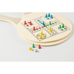 Palas de playa de madera con juegos y bolsa de malla RPET color madera vista fotografía