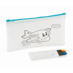 Estuche infantil non woven coloreable con 4 lápices color azul claro