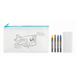 Estuche infantil non woven coloreable con 4 lápices color azul claro segunda vista