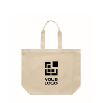 Bolsa tote bag de algodón con fuelle y asas 220 g/m² color beige vista de impresión