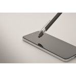 Bolígrafo de aluminio reciclado con acabado gomoso tinta azul color negro vista fotografía quinta vista