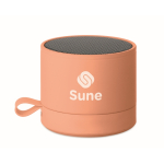 Altavoz inalámbrico metálico compacto con acabado de goma 3W color naranja vista principal