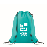 Bolsa mochila de cuerdas de RPET non woven 80 g/m² color turquesa vista de impresión