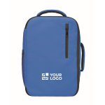 Mochila de cabina de poliéster RPET con correa para trolley 15'' color azul real vista de impresión