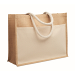 Bolsa de yute con bolsillo frontal y asas de cuerdas 280 g/m² color beige