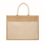 Bolsa de yute con bolsillo frontal y asas de cuerdas 280 g/m² color beige tercera vista