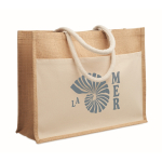 Bolsa de yute con bolsillo frontal y asas de cuerdas 280 g/m² color beige segunda vista principal