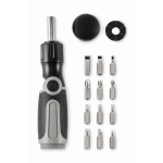 Destornillador con mango plegable con 12 diferentes puntas color gris segunda vista