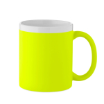 Taza de cerámica con acabado mate con borde blanco 300ml color amarillo fluorescente