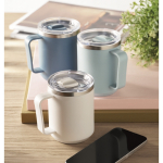 Vaso de doble pared con tapa deslizante transparente 400ml color blanco vista bodegón